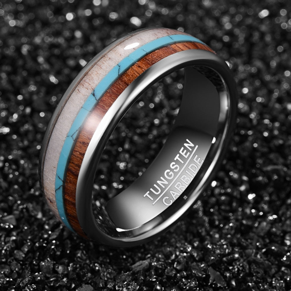 Blessing of Freyr Tungsten Carbide and Deer Antler Ring and Wedding Band