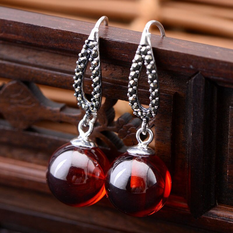 Idun's Gift Drop Earrings in 925 Sterling Silver with Red Garnet Stone