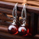 Idun Gift Drop Earrings in 925 Sterling Silver with Red Garnet Stone