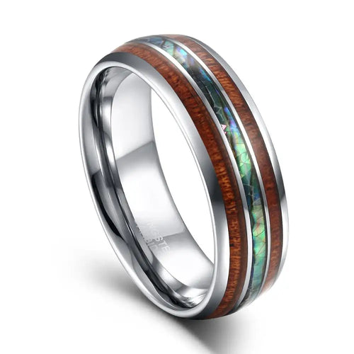 Bifrost, der Regenbogenbrücke nach Walhalla Wolframcarbid-Ring mit blauem Opal-Inlay