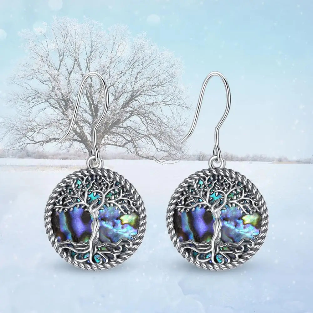 Yggdrasil over Mother of Pearl 925 Silver Earrings