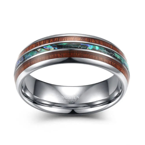 Bifrost, der Regenbogenbrücke nach Walhalla Wolframcarbid-Ring mit blauem Opal-Inlay