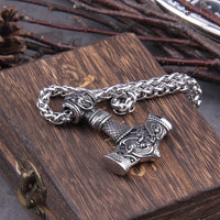 Hammer of Thor Mjolnir with Dragon Knot Stainless Steel Necklace