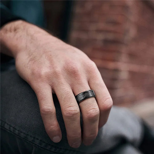 Thor Lightning Strike 8mm Titanium Ring with Electroplated Black Inlay