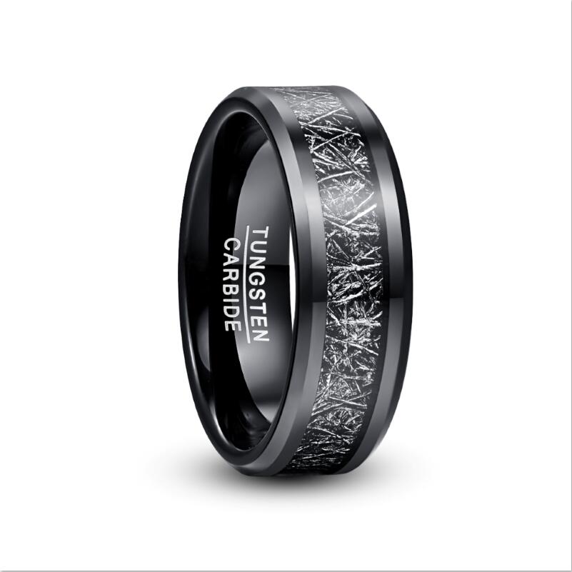 Thor Lightning Strike 8mm Tungsten Carbide Ring with Electroplated Black Inlay