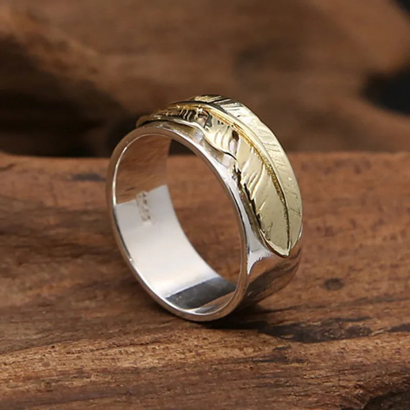 Hugin and Munin Golden Feather 925 Sterling Silver Ring