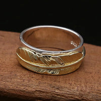 Hugin and Munin Golden Feather 925 Sterling Silver Ring