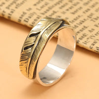 Hugin and Munin Golden Feather 925 Sterling Silver Ring