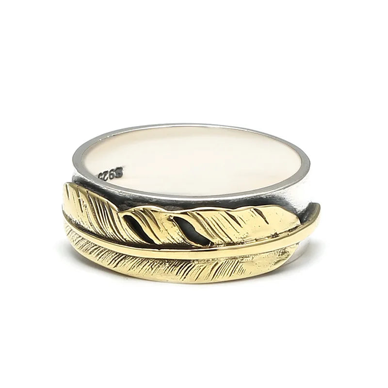 Hugin and Munin Golden Feather 925 Sterling Silver Ring