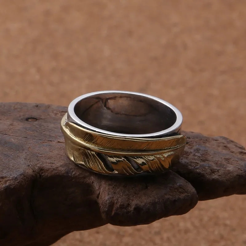Hugin and Munin Golden Feather 925 Sterling Silver Ring