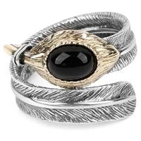 Hugin and Munin Silver Feathers 925 Sterling Silver Adjustable Ring with Natural Garnet Stone
