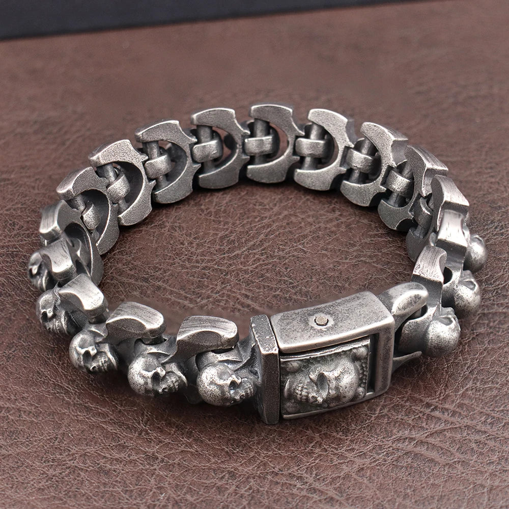 Loki Bound Skull Bracelet in Steel