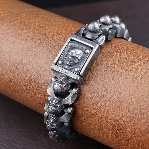 Loki Bound Skull Bracelet in Steel