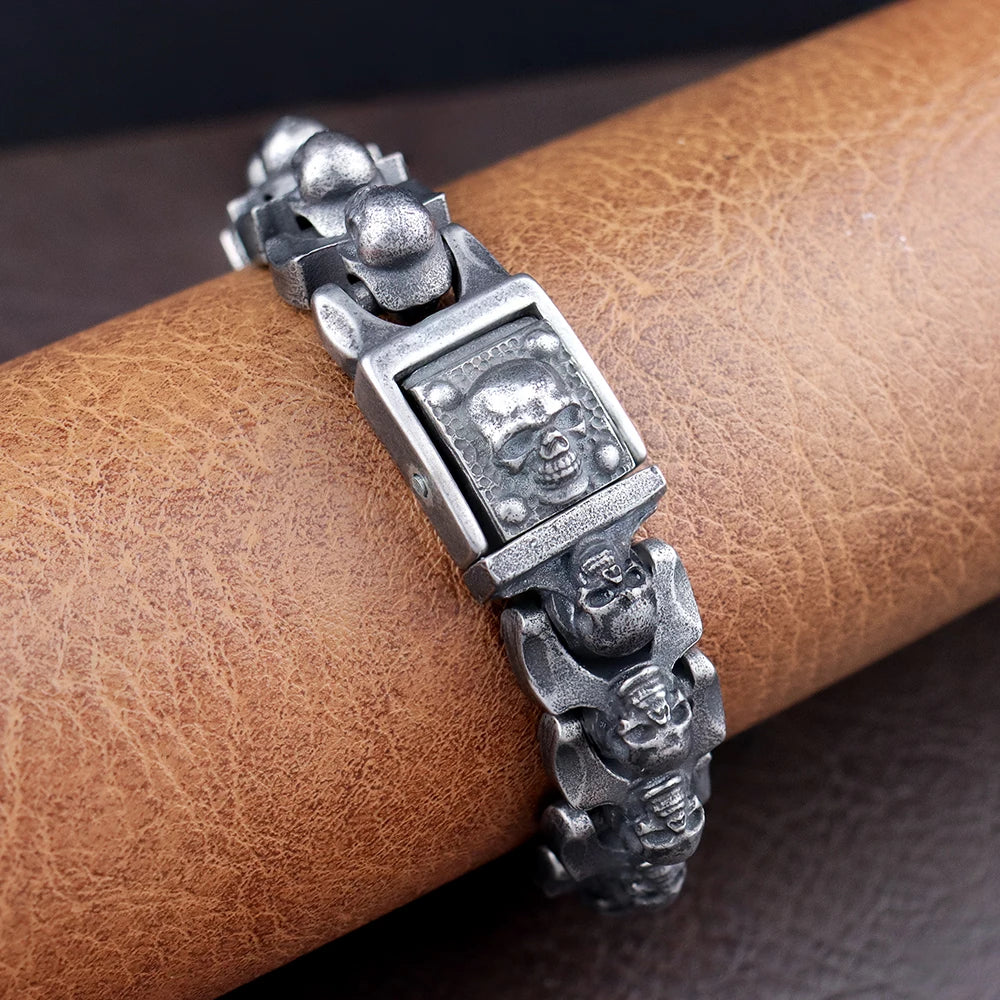 Loki Bound Skull Bracelet in Steel