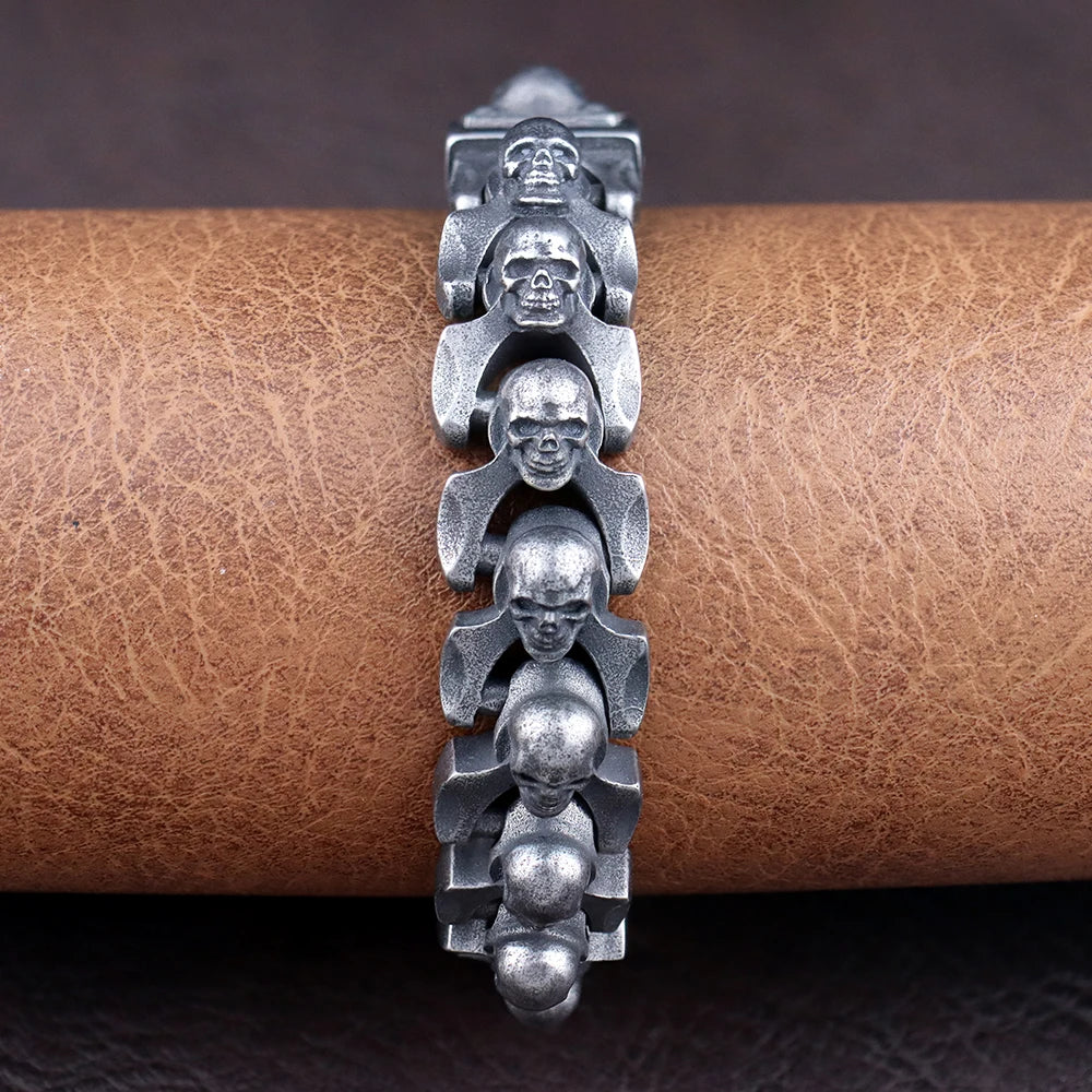 Loki Bound Skull Bracelet in Steel