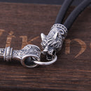 Mjolnir Necklace With Wolf Head in 925 Sterling Silver