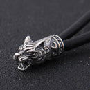 Mjolnir Necklace With Wolf Head in 925 Sterling Silver