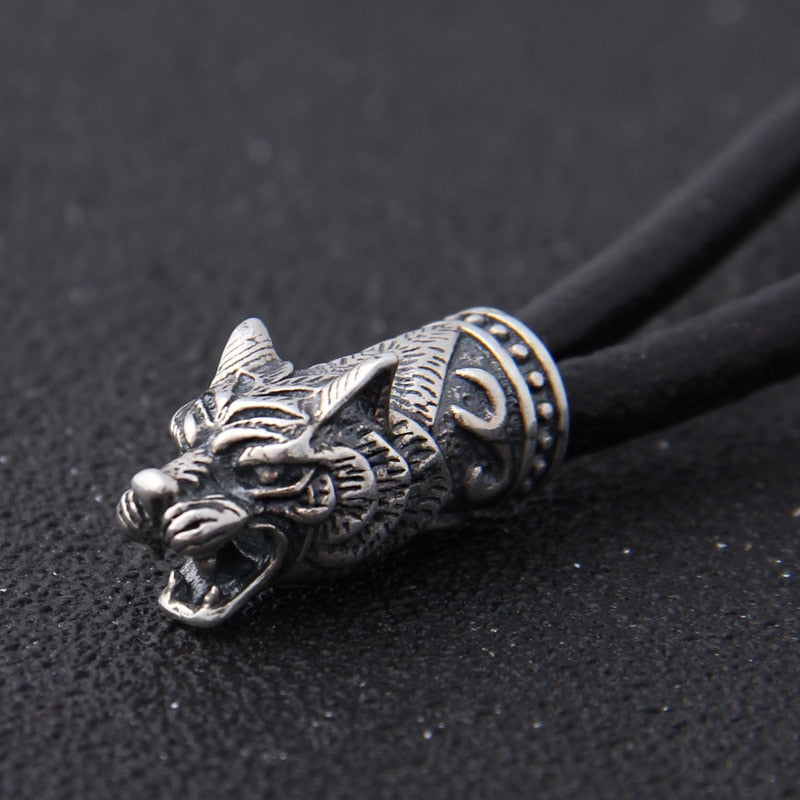 Mjolnir Necklace With Wolf Head in 925 Sterling Silver