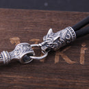 Mjolnir Necklace With Wolf Head in 925 Sterling Silver