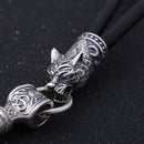 Mjolnir Necklace With Wolf Head in 925 Sterling Silver