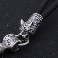 Mjolnir Necklace With Wolf Head in 925 Sterling Silver