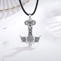 Mjolnir Necklace With Aegishjalmur in 925 Sterling Silver