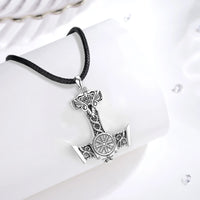 Mjolnir Necklace With Aegishjalmur in 925 Sterling Silver