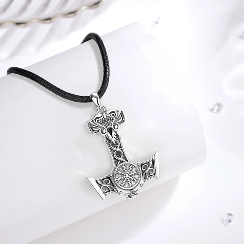 Mjolnir Necklace With Aegishjalmur in 925 Sterling Silver