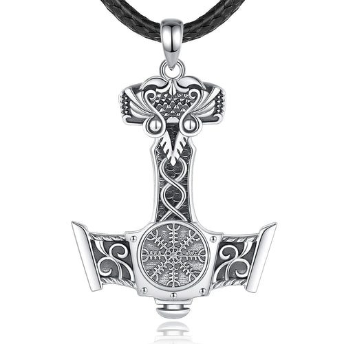 Mjolnir Necklace With Aegishjalmur in 925 Sterling Silver