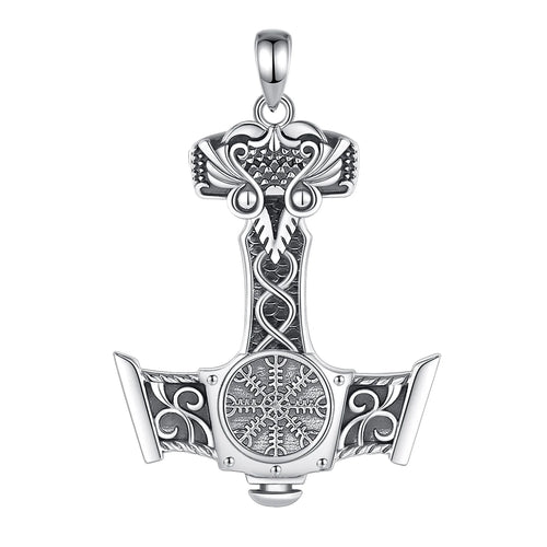 Mjolnir Necklace With Aegishjalmur in 925 Sterling Silver