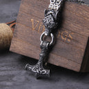 Mjolnir in Wolf Chain Stainless Steel Necklace