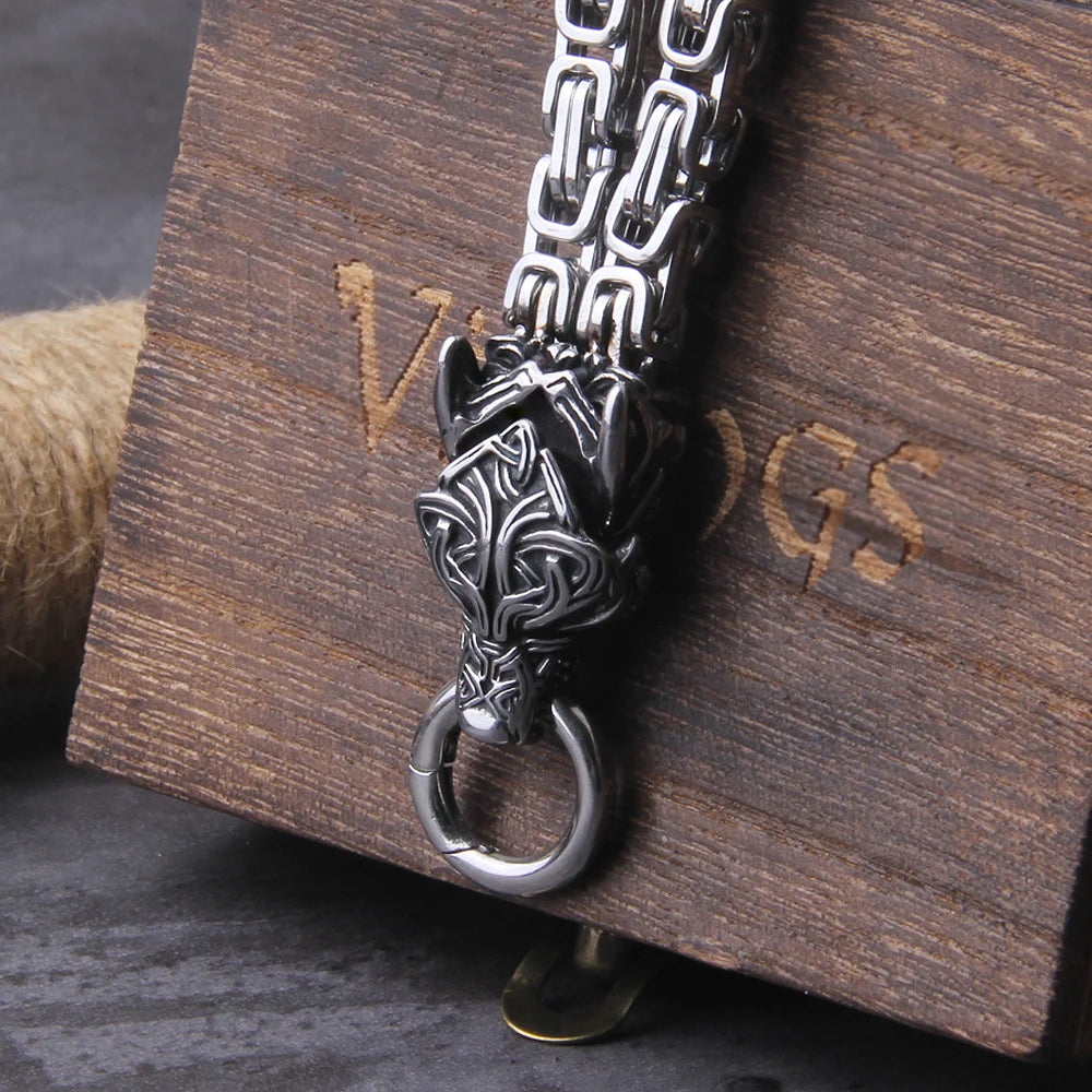 Mjolnir in Wolf Chain Stainless Steel Necklace