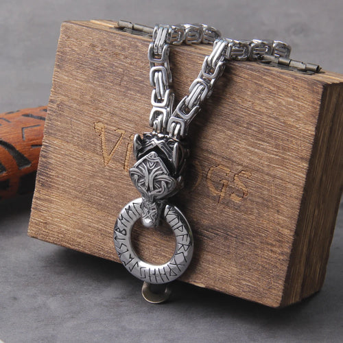 Mjolnir in Wolf Chain Stainless Steel Necklace