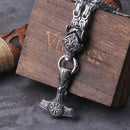 Mjolnir in Wolf Chain Stainless Steel Necklace