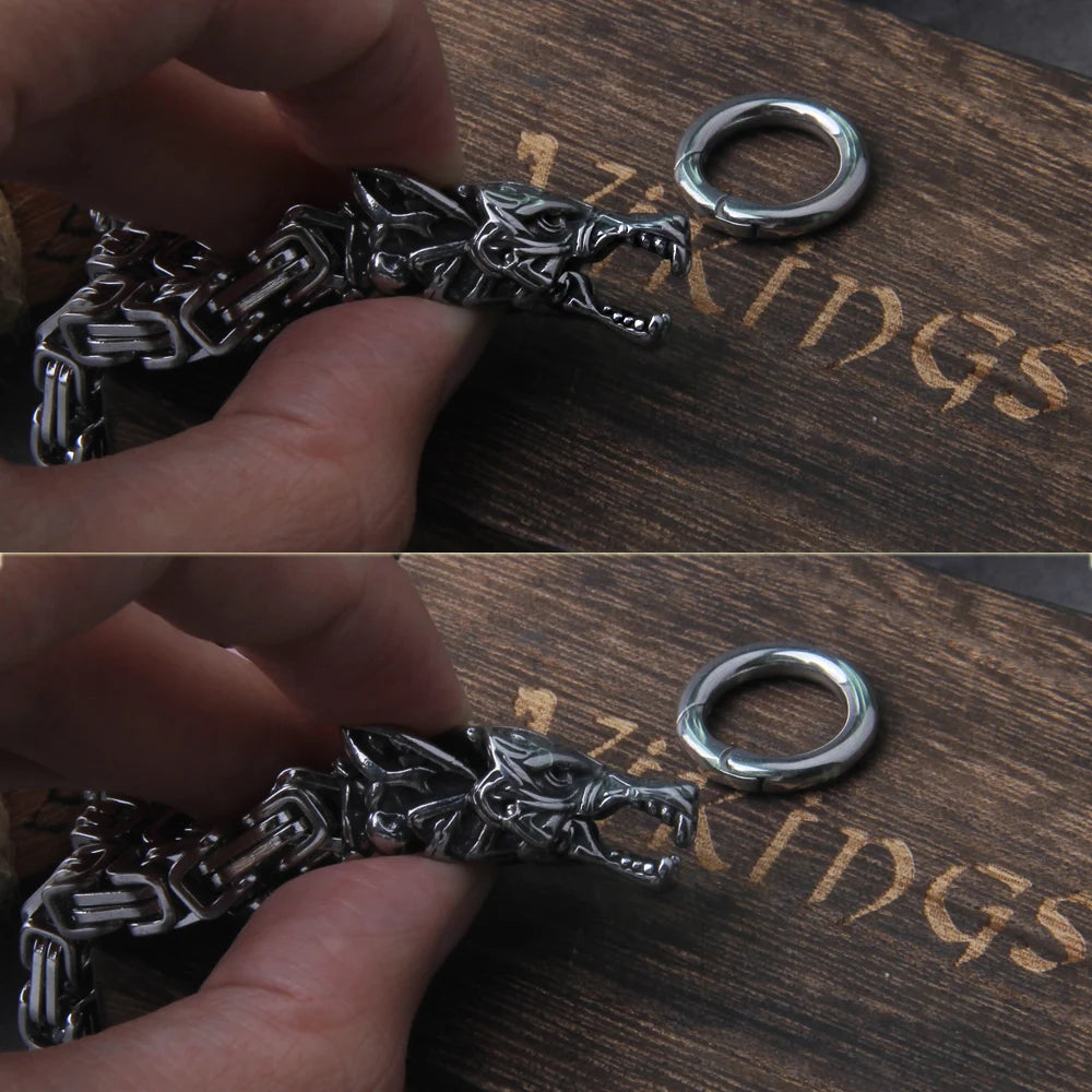 Mjolnir in Wolf Chain Stainless Steel Necklace
