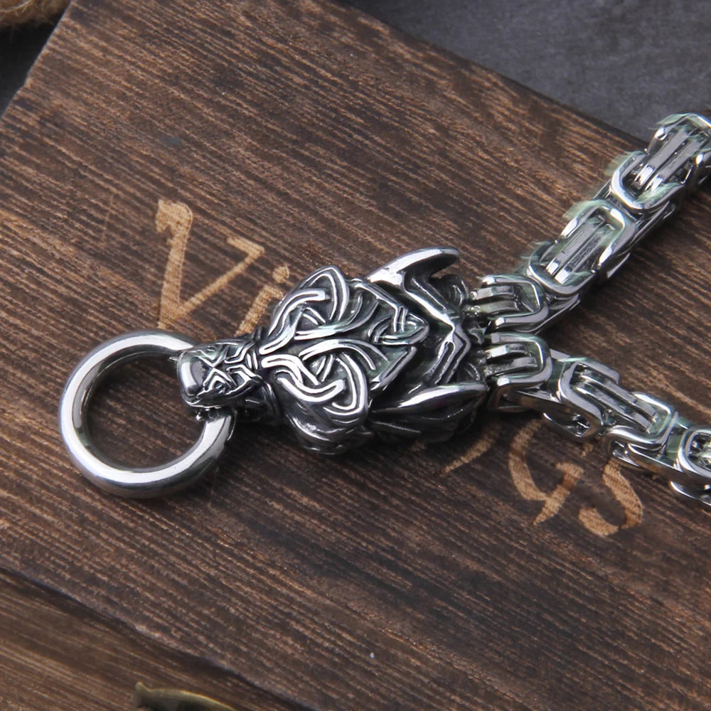 Mjolnir in Wolf Chain Stainless Steel Necklace