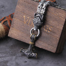 Mjolnir in Wolf Chain Stainless Steel Necklace