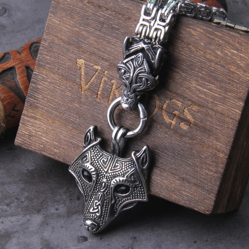 Mjolnir in Wolf Chain Stainless Steel Necklace