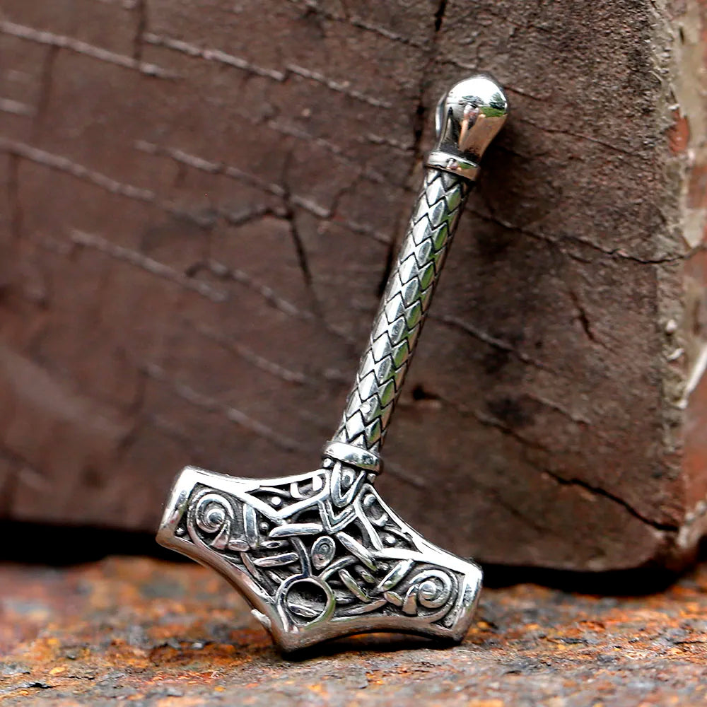 Mjolnir with Longer Handle Stainless Steel Necklace