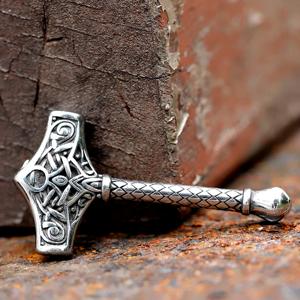 Mjolnir with Longer Handle Stainless Steel Necklace