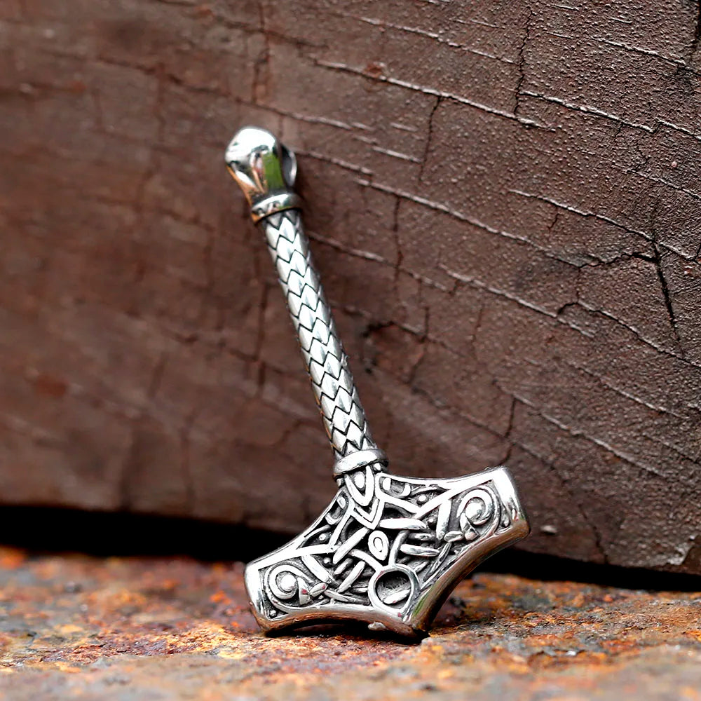 Mjolnir with Longer Handle Stainless Steel Necklace