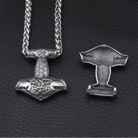 Mjolnir and Thor's goats - 925 Sterling Silver Pendant with leather necklace