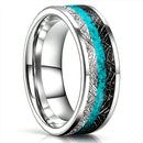 Njord God of the Sea Tungsten Carbide Ring with Turquoise and Meteorite Inlay