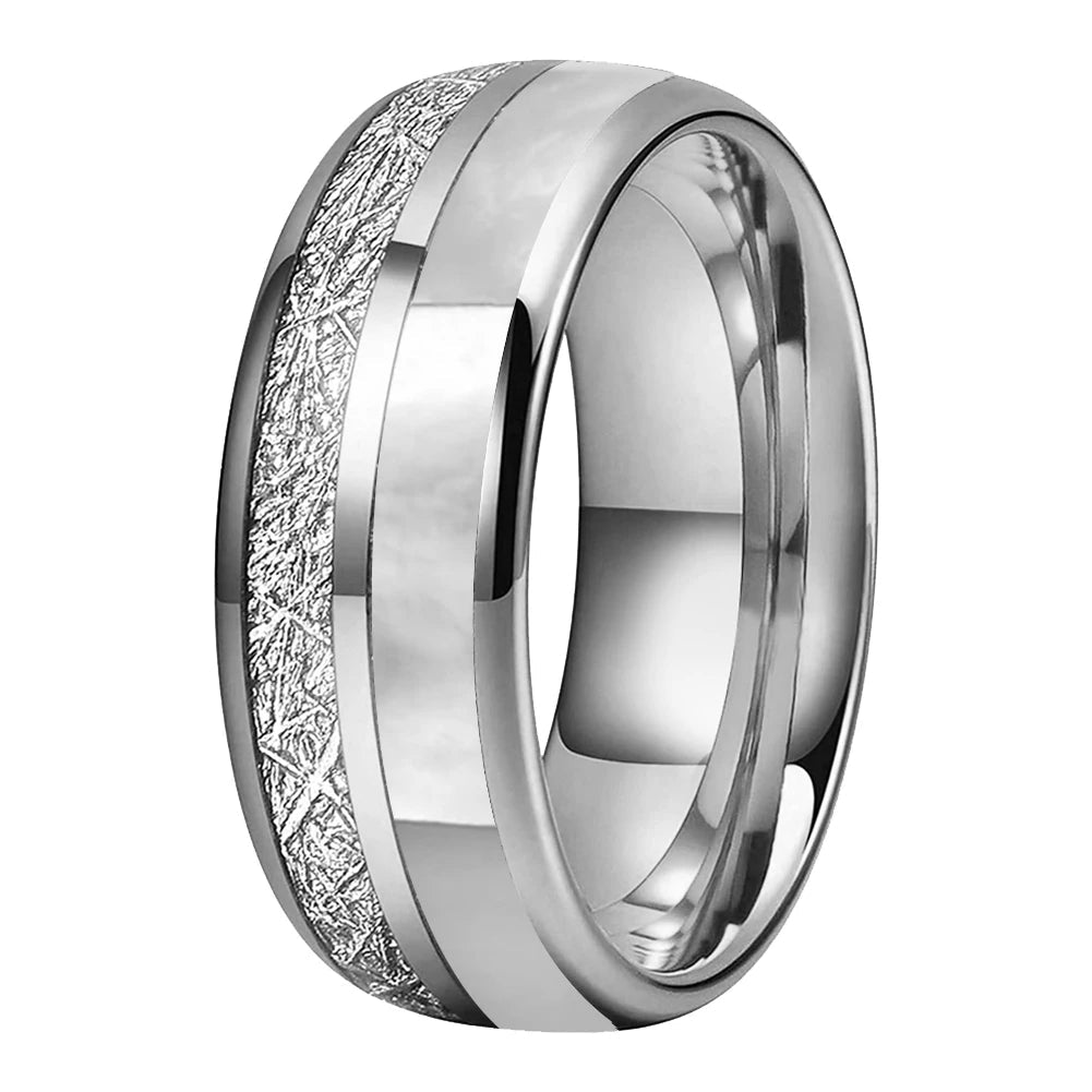 Norse Winter 8mm wide Tungsten Carbide Ring with Mother of Pearl Inlay