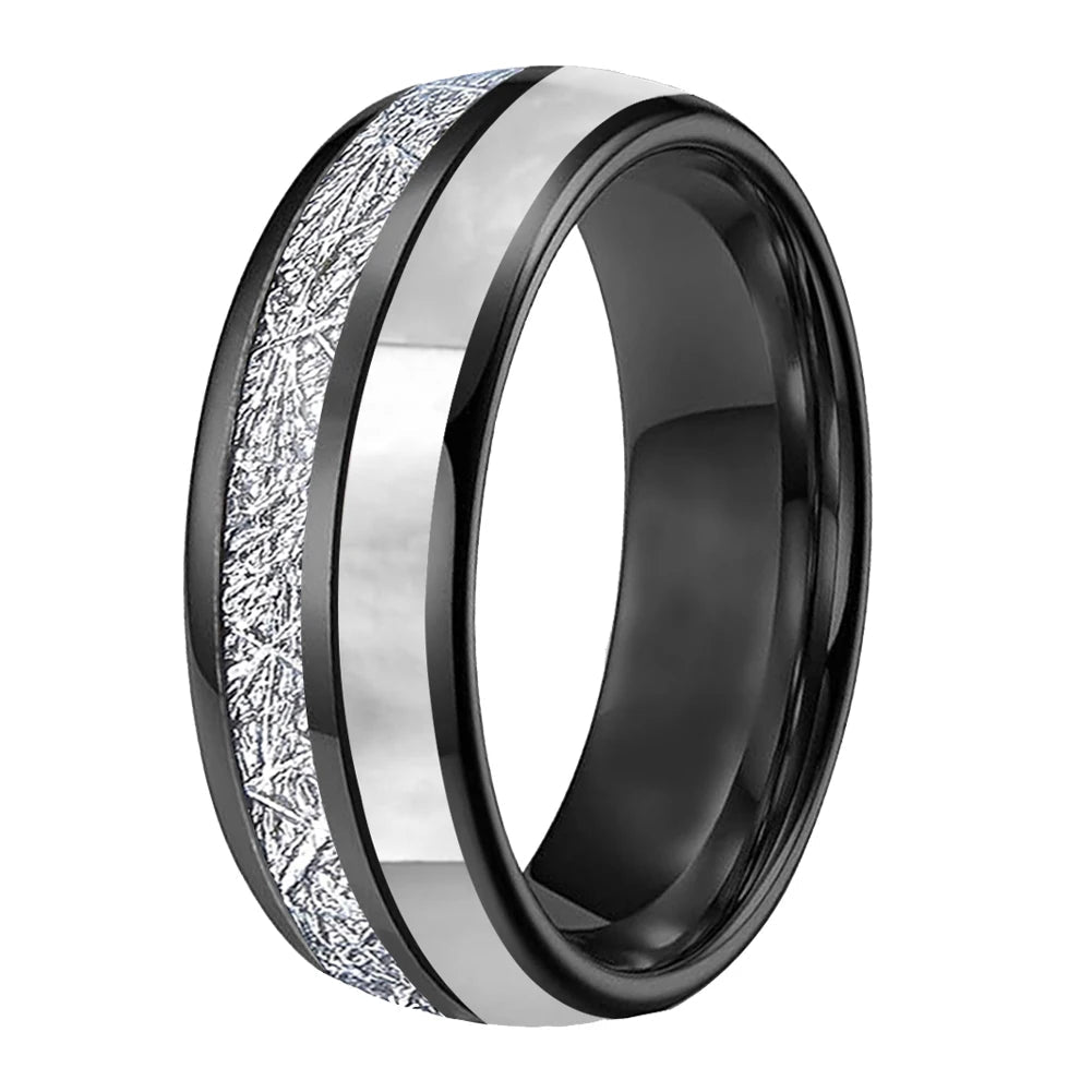 Norse Winter 8mm wide Tungsten Carbide Ring with Mother of Pearl Inlay