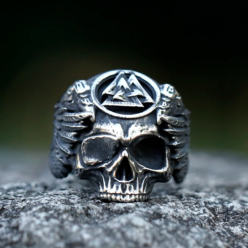 Odin Skull and Valknut Stainless Steel Ring