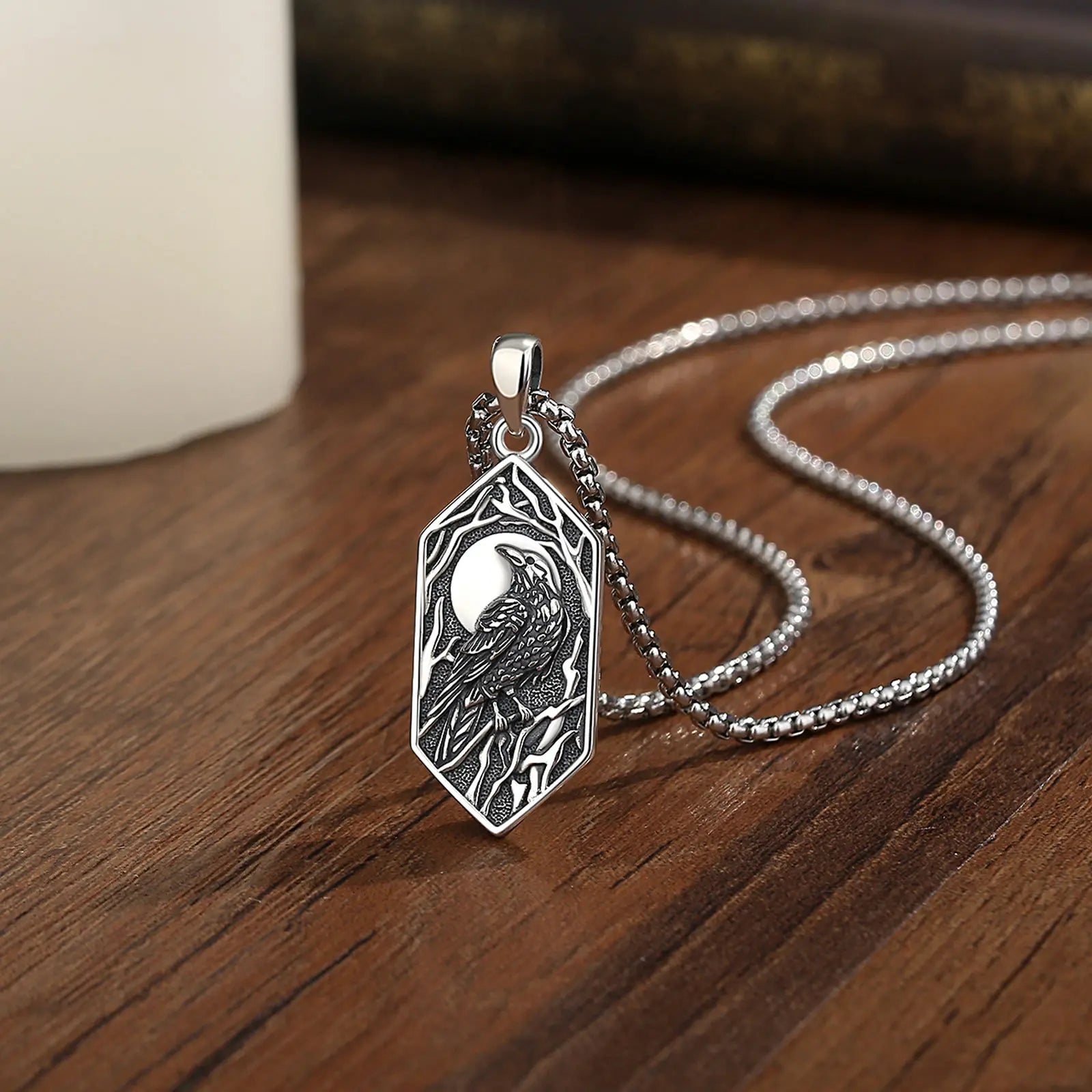 Raven of Odin in the Evening 925 Sterling Silver Necklace