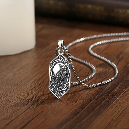 Raven of Odin in the Evening 925 Sterling Silver Necklace