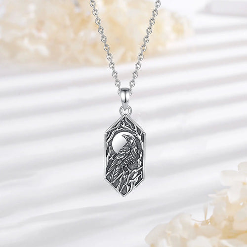 Raven of Odin in the Evening 925 Sterling Silver Necklace