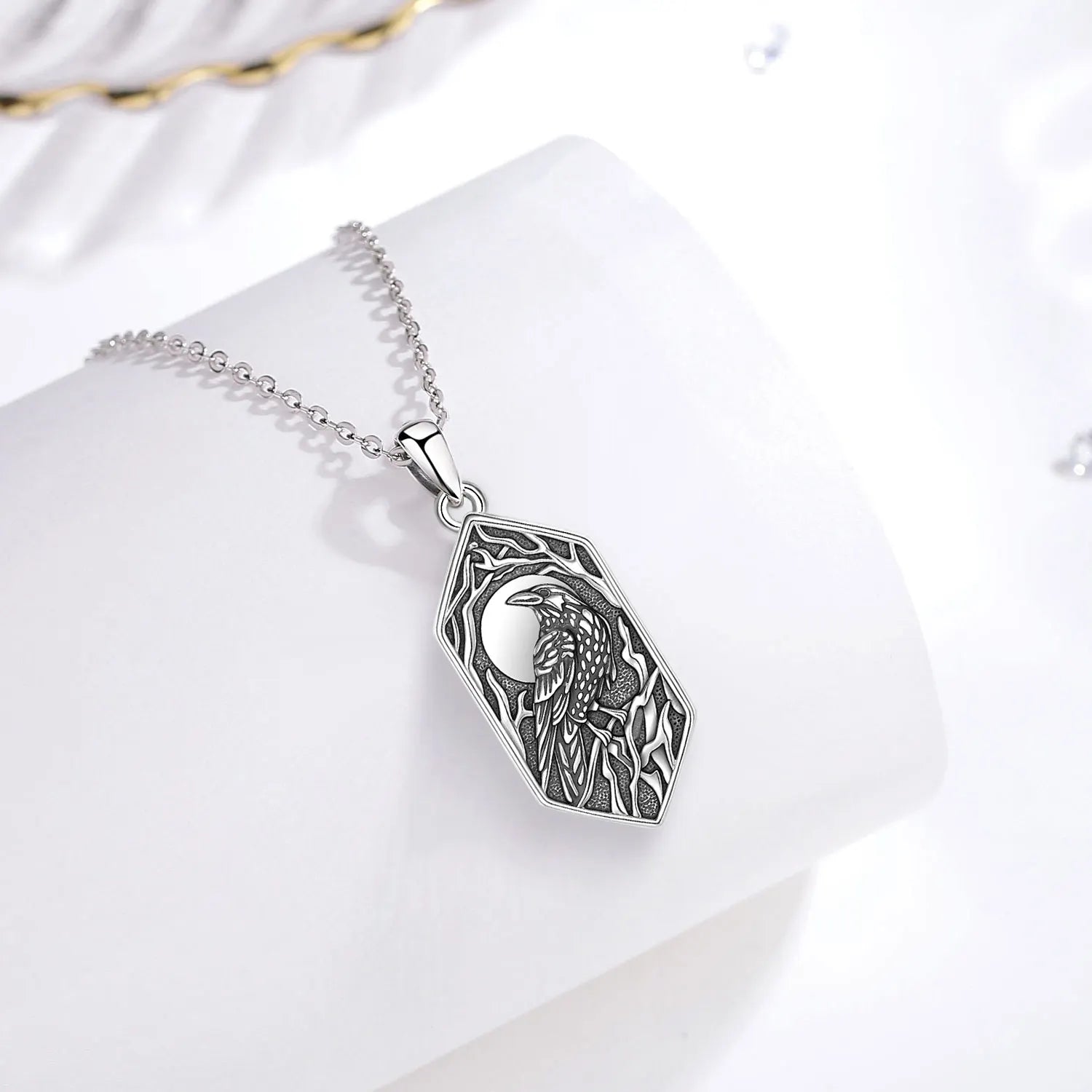 Raven of Odin in the Evening 925 Sterling Silver Necklace
